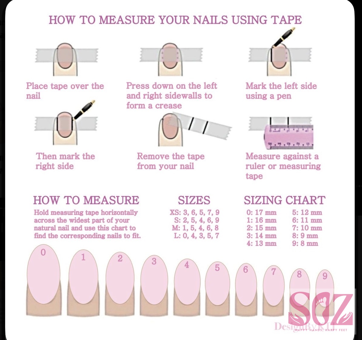Suzcare tape measuring guide for press-on nails