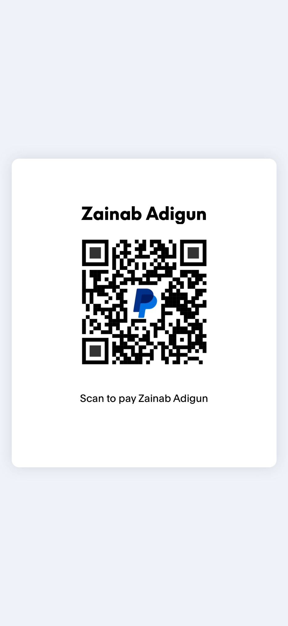 PayPal QR code to pay Zainab Adigun